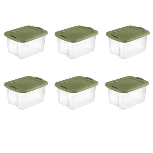 Sterilite 40 Quart EZ Carry, Plastic Storage Bin, Full-Grip Handles, Green, 6 Count
