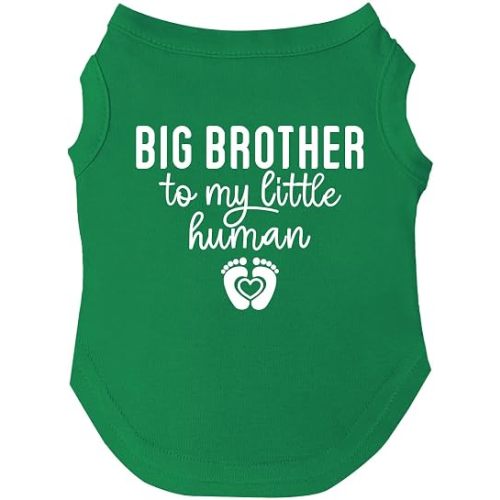 Big Brother to My Little Human Dog Tee Shirt | Sleeveless Breeds | Big Brother | New Baby | Pregnancy Announcement | Family Growing | Sibling Reveal |Green, Small 167