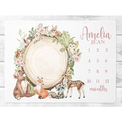 Personalized Baby Milestone Blanket, Custom Floral Boho Woodland Baby Milestone Blanket with Name, Perfect for Capturing Your Baby Weekly and Monthly Growth #11