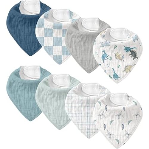Muslin Baby Bibs 8 Pack, Baby Bandana Drool Bib for Drooling and Teething, Cotton Soft Absorbent for Girls Boys BC