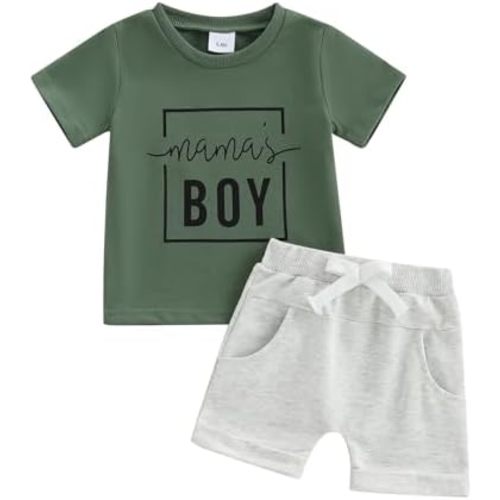 Giraropa Toddler Baby Boy Summer Clothes Letter Print Rib Knit T-Shirt Tee Tops Solid Casual Shorts Set Infant Summer Outfits