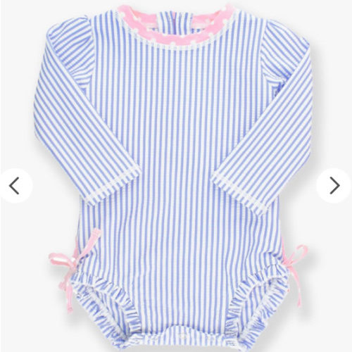 Seersucker Long Sleeve Rash Guard One Piece | RuffleButts & RuggedButts