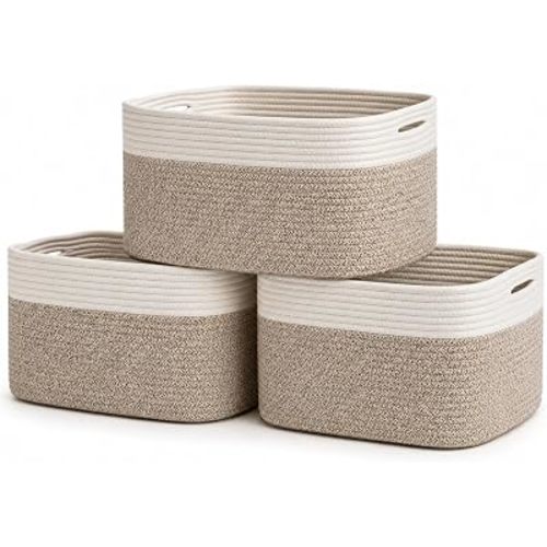 OrganiHaus Cotton Rope Baskets for Shelves, Set of 3, 15x9x10