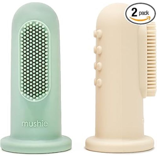 mushie Baby Finger Toothbrush (Cambridge Blue/Shifting Sand) 2-Pack