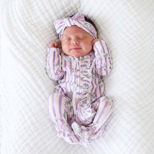 Lila's Lilacs Bamboo Waffle Ruffle Zipper Footie