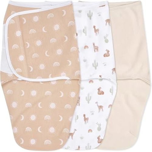 aden + anais Easy Swaddle Wrap, Newborn Wearable Swaddle Blanket, Adjustable Fasteners, 100% Cotton, 3 Pack, 0-3 Months, Desert Sun