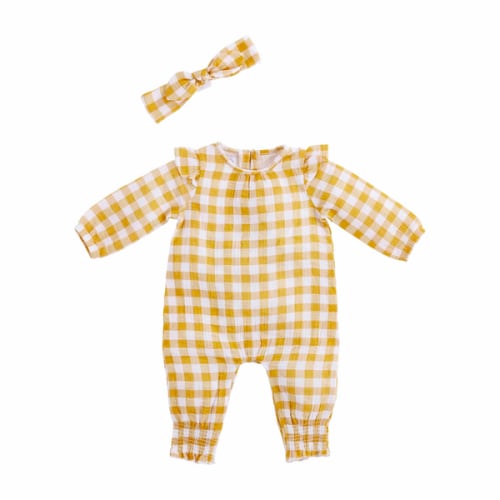 Mustard Gingham Bodysuit and Headband Set | Mud Pie