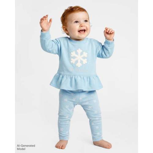 Baby Girls Applique Glitter Snowflake 2-Piece Playwear Set - Blue