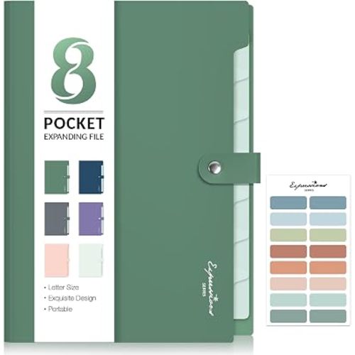 Sooez Elegant Accordion File Organizer, 8 Pocket Expanding File Folder