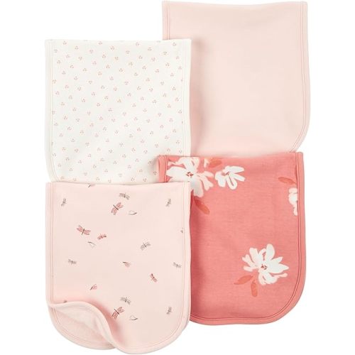 Carter's Baby Girls 4 Pack Cotton Burp Cloths (Pink/Heather)