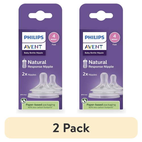 (2 pack) Philips Avent Natural Response Nipples, Fast Flow (Flow 4), 2-Pack, SCY964/02