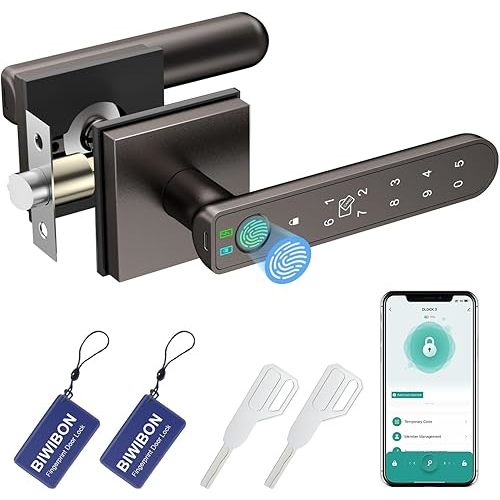 Fingerprint Door Lock, 5 in 1 Finger Print Door Knob with Smart APP/Fingerprint/IC Cards/Password/Backup Keys, Smart Door Knob with Keypad for Bedroom, Office, Apartment, Starry Grey