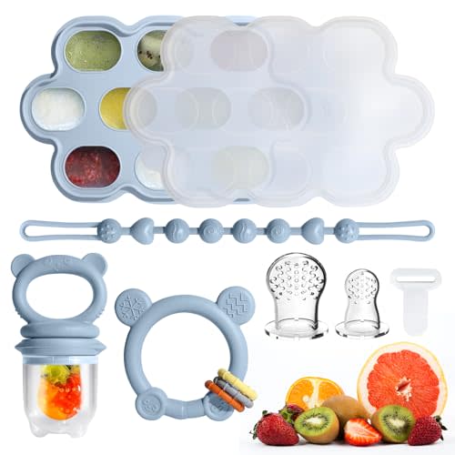Catvegue Baby Feeding Sets: Baby Fruit Food Feeder & Breastmilk Popsicle Molds for Teething Relief, BPA-Free Silicone Pouch & Nipple, Safely Introduce Solids, Teether Toys for Babies 3-6 6-12 Months