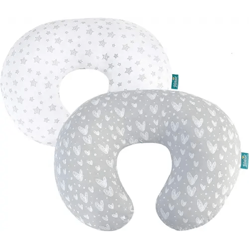 Nursing Pillow Cover 2 Pack Compatible with Boppy Pillow, 100% Jersey Cotton with Large Zipper Super Soft & Breathable & Skin Friendly for Moms/Kids, Grey & White