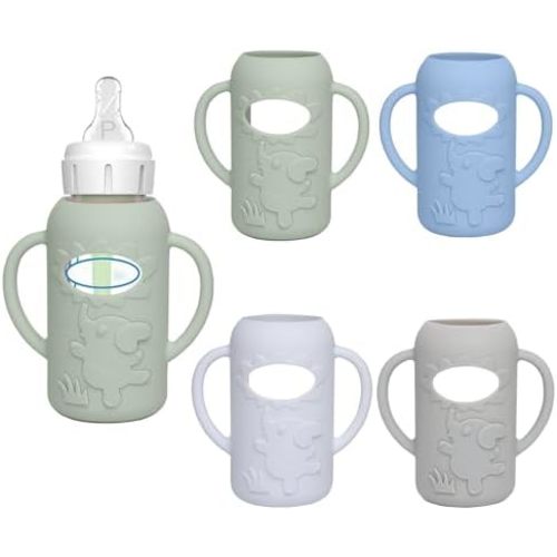 4 Pack Silicone Sleeves for Dr. Brown's Glass Baby Bottles -Drop Protection Easy-Grip Baby Bottle Sleeves Holder with Handles, Compatible with Dr. Brown's Newborn Glass Bottles 4 oz/120 ml