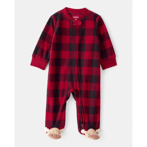 Baby Plaid Print Reindeer Christmas Loose Fit Long-Sleeve Sleep & Play - Red - Carter's | Carter's