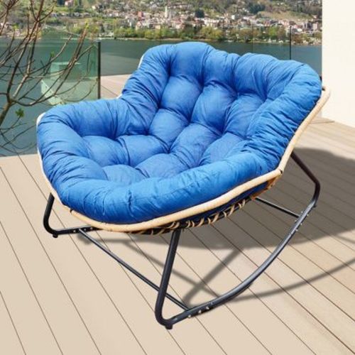 Large Rattan Wicker Rocking Chair with 360° Recline and Cloud-Like Cushion for Living Room