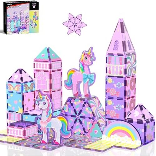 GobiDex Unicorn Toys Magnetic Tiles, Princess Castle Building Set for Girls