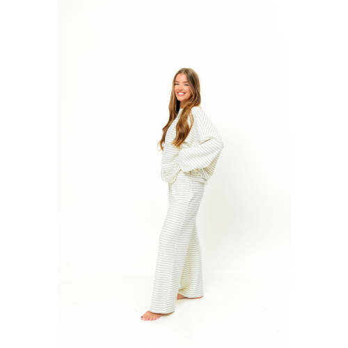 Campbell Striped Fleece Lounge Pants in Ivory