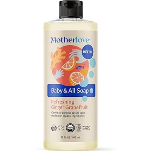 Motherlove Baby & All Soap (32 oz) Gentle Foaming All-Purpose Castile Soap Made with Organic Ingredients – Refreshing Ginger Grapefruit