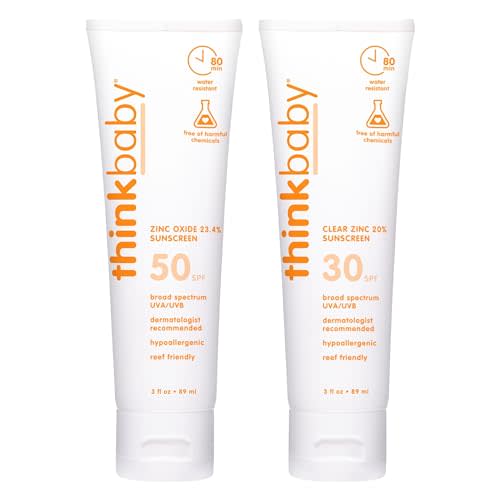 Thinkbaby SPF 50+ Baby Mineral Sunscreen, 3 oz + Thinkbaby Clear Zinc Oxide Baby Sunscreen, SPF 30, 3oz, Water Resistant, Broad Spectrum UVA/UVB Sun Protection