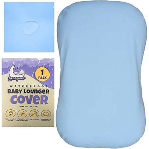 100% Waterproof Baby Lounger Cover - 2-Ply Organic Cotton Slipcovers Keep Your Lounger Clean & Your Baby Comfy - Machine Washable - (Lounger Not Included) - Blue
