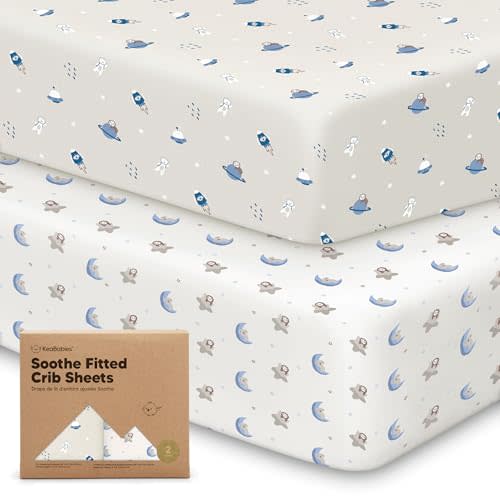 KeaBabies 2pk Organic Cotton Crib Sheets for Boys Girls 52x28, Cosmo | Soft Breathable Fitted Crib Mattress Sheet Neutral, Cozy Cover for Baby Bed Set, Toddler Mattress, Cute Prints