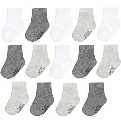 Fruit of the Loom Baby 14-Pack Grow & Fit Flex Zones Cotton Stretch Socks - Unisex, Girls, Boys - 0-6 Months - Grey