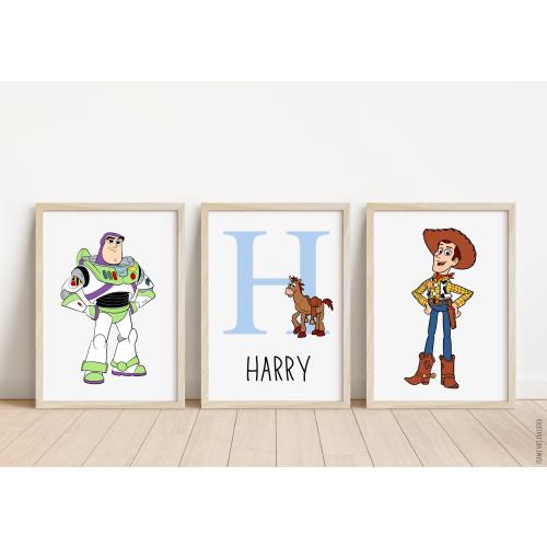 Set of 3 Toy Story Personalised Name Print | Toy Story room | Toy Story personalised | Children's Room | Woody | Buzz Lightyear bedroom