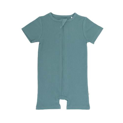 Glacier Blue Small Ribbed Summer Zip Romper