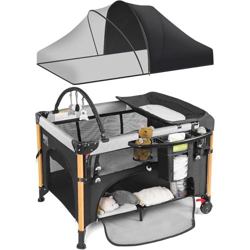 Baby Bassinet 5 in 1 Pack and Play,Baby Crib Portable,Beside Sleeper,Black