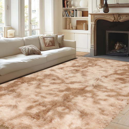 ZRSDIXK Area Rug, 8' x 10' Soft Fluffy Area Rugs for Living Room Bedroom Kids Room Decor Carpet, Light Brown/Camel