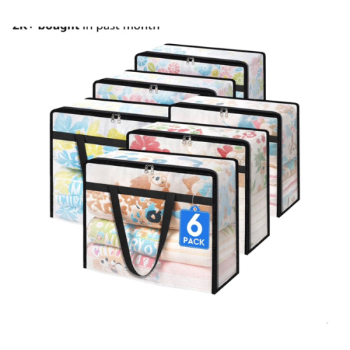 6 Pack Clear Storage Bags for Comforter, Clothes & Bedding, Plastic Blanket Storage with Zipper and Handle, Moving Bags, Closet Organizer and Under-Bed Storage (40L)