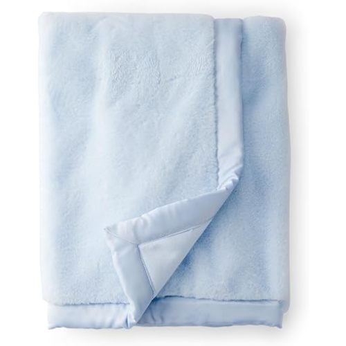 Carter's Baby Plush Blanket, Soft Cozy Stroller Blanket with Satin Border for Newborn Infant Boys and Girls, Lt Blue