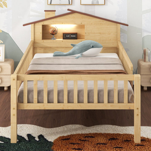 Harper Orchard Wood Platform Bed with House-shaped Headboard, LED and Built-in Storage | Wayfair
