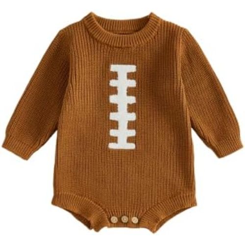 KMBANGI Newborn Boy Girl Football Sweater Romper Crochet Game Day Clothes