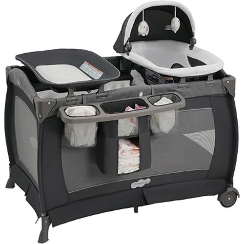 Pamo Babe Playard Portable Playard Foldable Playpen for Baby and Toddler Portable Crib Mattress Diaper Changer for Newborn (Grey)