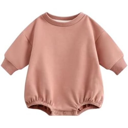 Bafeicao Baby Boy Girl Sweatshirt Romper Organic Cotton Solid Color Long Sleeve Bubble Romper Oversized Warm Fall Winter