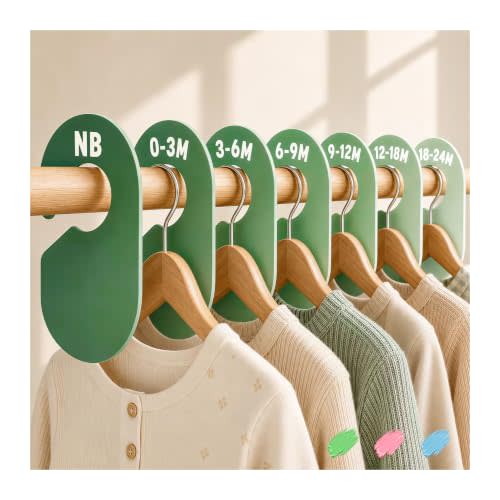 Baby Clothes Size Dividers Set for Nursery Closet Organizer, 7 Pcs | Sage Green Style for Boys Girls, Double-Sided, from Newborn to 24 Months, Infant Nursery Decor, Gift for Mom