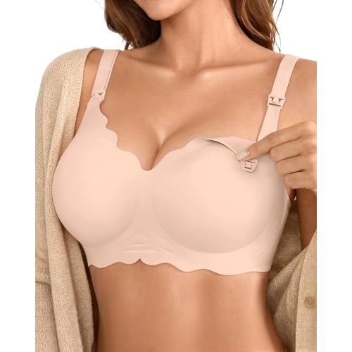 DEANGELMON Maternity Nursing Bra for Women Breastfeeding - Jelly Pregnancy Pumping Breast Feeding Seamless Bras with Support