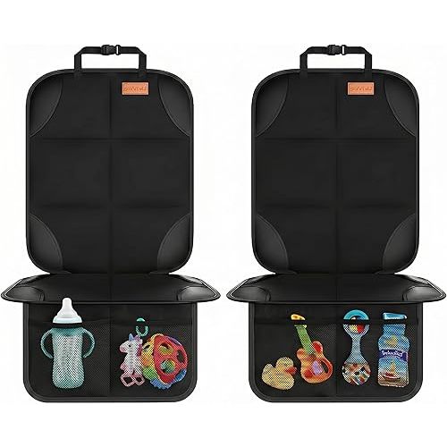 Car Seat Protector, 2Pack Seat Protector Protect Child Seats with Thickest Padding and Non-Slip Backing Mesh Pockets for Baby and Pet,Sedan SUV Truck (Black)