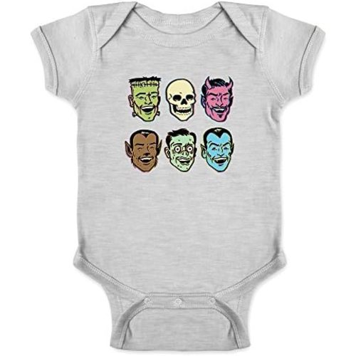 Pop Threads Retro Monster Party Zombie Halloween Vintage Infant Baby Boy Girl Bodysuit