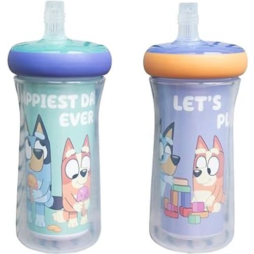 The First Years Bluey Insulated Straw Cup - Bluey Sippy Cups with Straw - Kids Water Bottles - 9 Oz - 2 Count - Ages 9 Months and Up