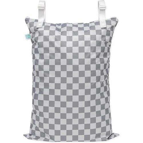 Bumkins Waterproof Hanging Wet Bag Large for Baby, Laundry, Dirty Clothes, Travel, Swim Suit, Cloth Diapers, Pool, Towels, Daycare, Beach, Zip Reusable Bag, Wetdry Vacation Packing, XL Gray Check
