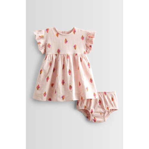 Ice Cream Print Cotton Dress & Bloomers