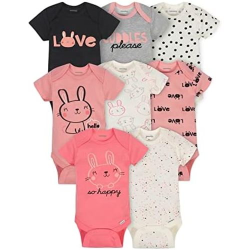 Onesies Brand baby girls 8-pack Short Sleeve Mix & Match Bodysuits and Toddler T Shirt Set, Cuddles Love Bunny, Newborn US