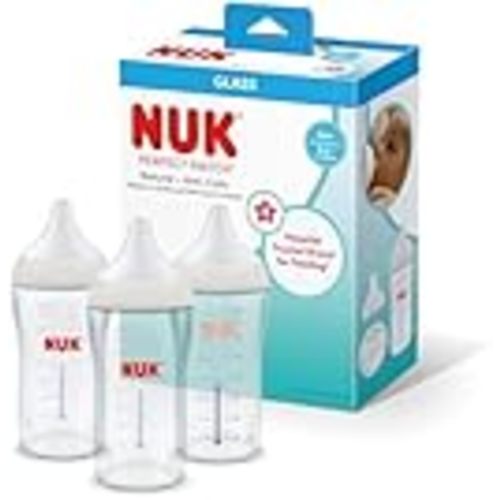 NUK Perfect Match Natural Transition Glass Baby Bottle, 8oz, 3-Pack | Anti-Colic Vent, 2x Softer Medical-Grade Silicone Nipple, Mimics Breastfeeding, 98% Baby Acceptance