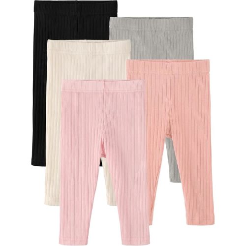 5 Pack Baby Girl Pants Infant Toddler Girl Leggings Ribbed Cotton Pants