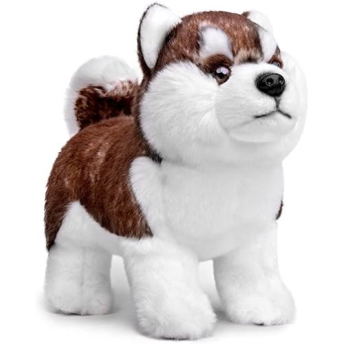 Siberian Husky Plush Toy - Realistic 11" Brown Standing Siberian Husky Puppy Dog Stuffed Animal Cute Dog Pet Toy, Gift Toys for Kids Birthday Christmas