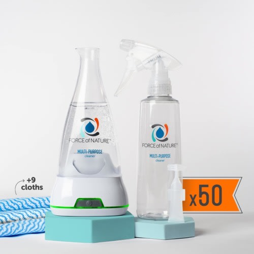 Force of Nature Cleaner Starter System - nontoxic HOCl disinfectant producer + cloths + refill pods